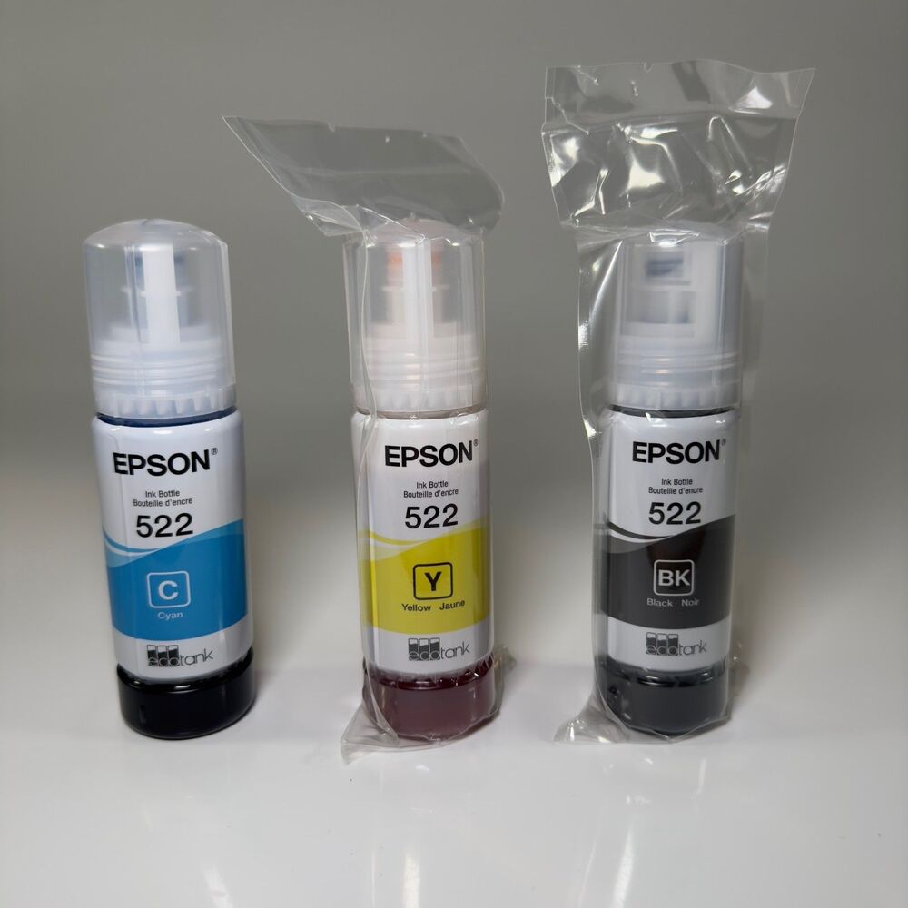 Genuine Epson 522 Ink Bottles 3 Pack for ET-2720 ET-2800 ET-2803 ET-4700 ET-4800